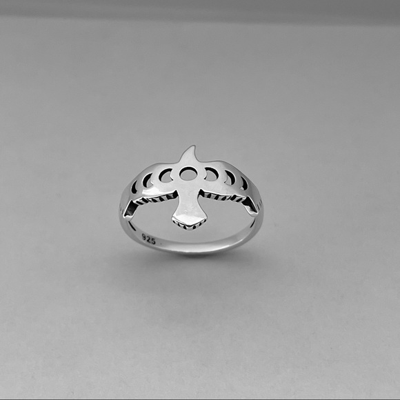 Sterling silver phases of the moon on eagle ring, moon ring, eagle ring, bird - Picture 7 of 10